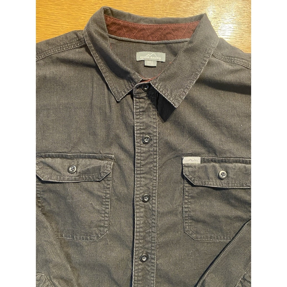 Eddie‎ Bauer Corduroy Shirt Button down Charcoal Gray XXL Long Sleeves Heavy